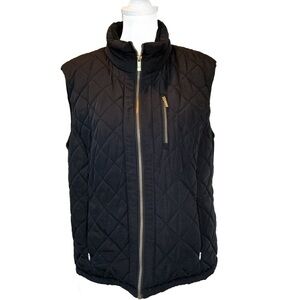 Calvin Klein Classic Black Quilted Vest with Gold Zippers 1X EUC